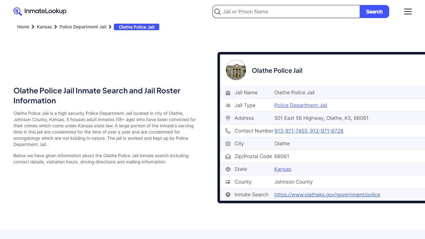 Olathe Police Jail (KS) Inmate Search Kansas - Inmate Lookup